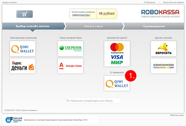 Способ оплаты на сайте Robokassa